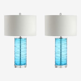 Cole Modern Fused Cylinder LED Table Lamps - Turquoise - Glass - Set of 2
