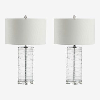 Cole Modern Fused Cylinder LED Table Lamps - Clear - Glass - Set of 2