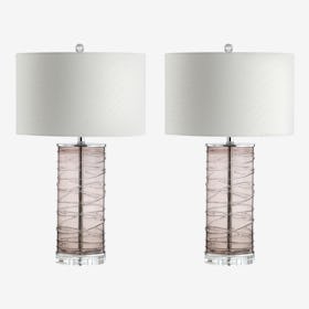 Cole Modern Fused Cylinder LED Table Lamps - Smoke Grey - Glass - Set of 2