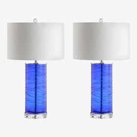 Cole Modern Fused Cylinder LED Table Lamps - Cobalt - Glass - Set of 2