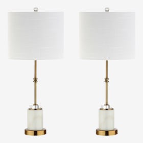 Harper LED Table Lamps - White / Brass Gold - Marble / Crystal - Set of 2