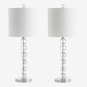 Cary Modern Stacked LED Table Lamp - Chrome / Clear - Crystal / Metal - Set of 2