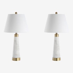 Travis Modern Console LED Table Lamp - White - Marble / Iron - Set of 2