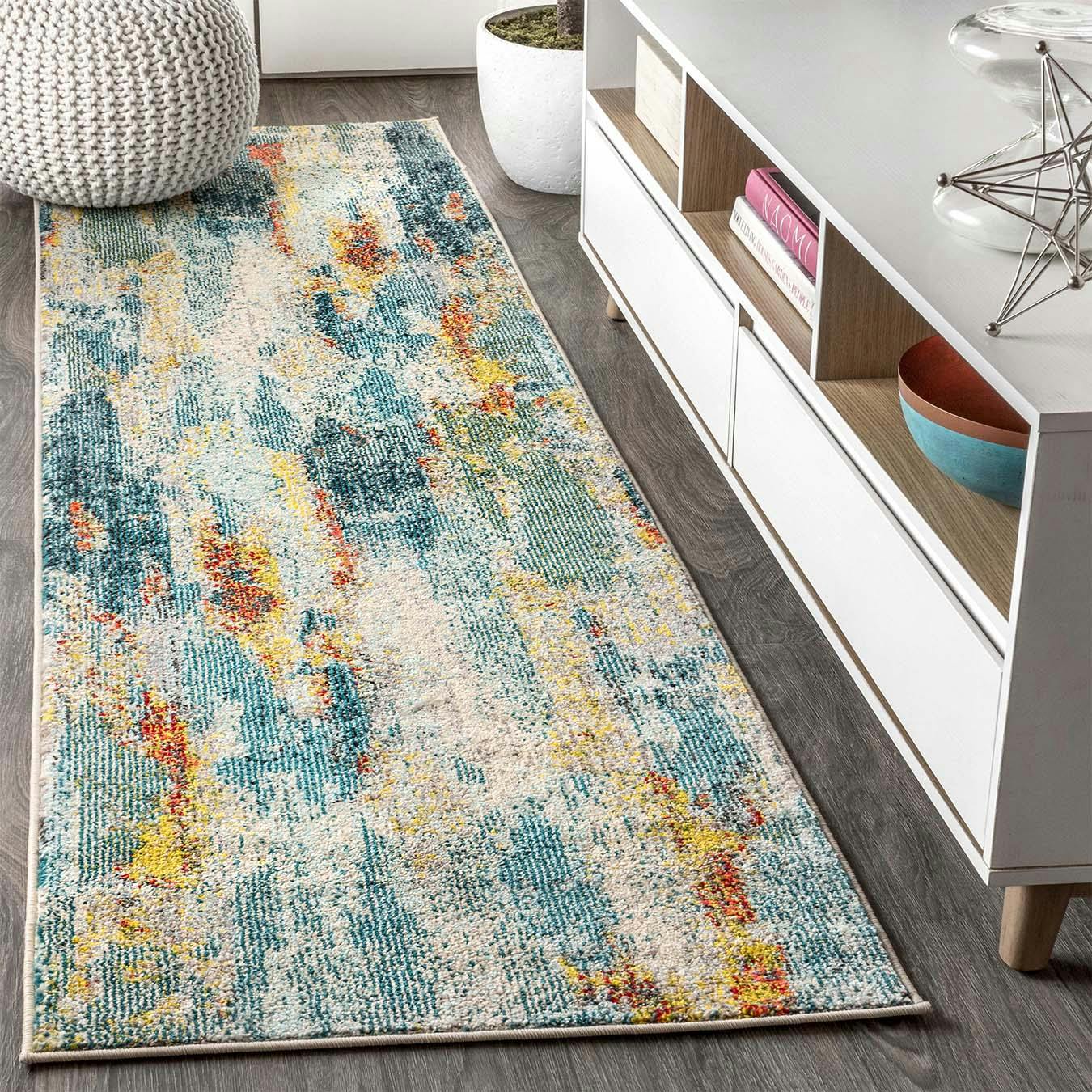 Details about   JONATHAN Y Contemporary POP Modern Abstract Vintage Waterfall Blue/Cream/Yellow 