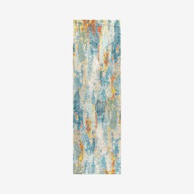 Pop Modern Abstract Vintage Waterfall Runner Rug - Blue / Cream / Yellow