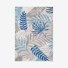 Tropics Palm Leaves Indoor Outdoor Area Rug - Gray / Blue