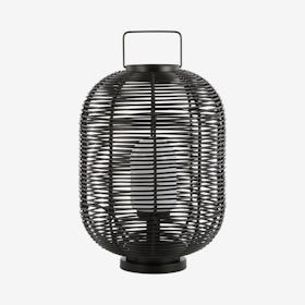 Kandella Outdoor Woven Oval Asian LED Lantern Lamp - Black - Metal