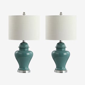 Qin Classic Cottage LED Table Lamp - Jade Green - Ceramic / Iron - Set of 2