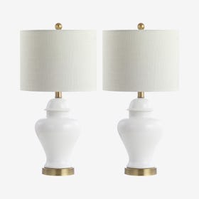 Qin Classic Cottage LED Table Lamp - White - Ceramic / Iron - Set of 2