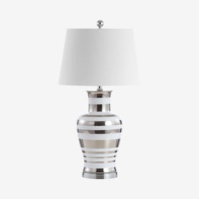 Zilar Striped Classic Modern LED Table Lamp - Silver - Ceramic / Iron