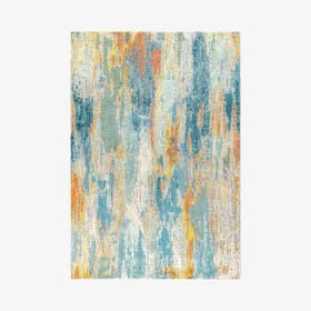 Pop Modern Abstract Vintage Waterfall Area Rug - Blue / Cream / Yellow