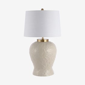 Regency Palm Leaf Bohemian Cottage LED Table Lamp - Cream - Ceramic / Metal
