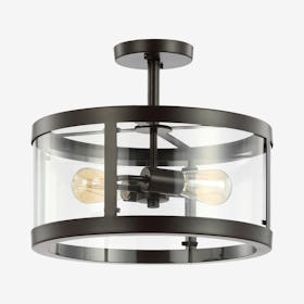 Herndon 2-Light Modern LED Flush Mount Lamp - Black - Iron / Glass