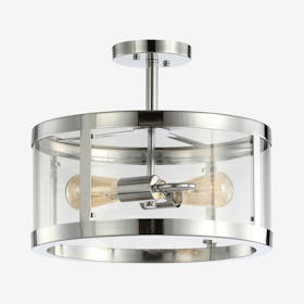 Herndon 2-Light Modern LED Flush Mount Lamp - Chrome - Iron / Glass