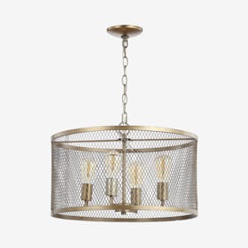 Pen 4-Light Adjustable Industrial Mesh LED Chandelier - Antique Gold - Iron