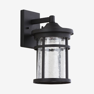 Campo Outdoor Wall Lantern Crackled Integrated LED Sconce Lamp - Black - Metal / Glass