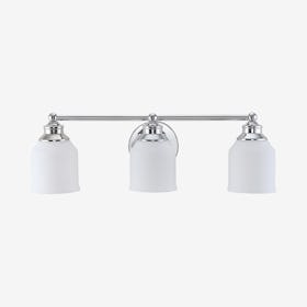 Lydia 3-Light Farmhouse Cottage LED Vanity Light - Chrome - Iron / Frosted Glass