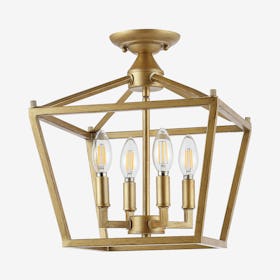 Plains Mini Lantern 4-Light Modern Farmhouse LED Flush Mount Lamp - Brass Gold - Iron