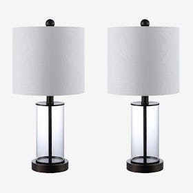 Abner Modern Contemporary USB Charging LED Table Lamps - Oil Rubbed Bronze - Metal / Glass - Set of 2