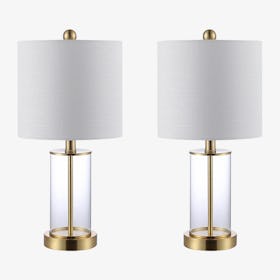 Abner Modern Contemporary USB Charging LED Table Lamps - Brass Gold - Metal / Glass - Set of 2