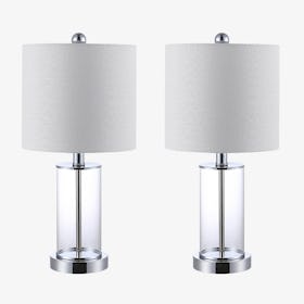 Abner Modern Contemporary USB Charging LED Table Lamps - Chrome - Metal / Glass - Set of 2