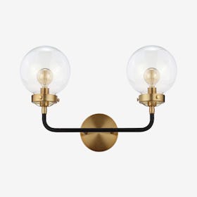 Caleb 2-Light Wall Sconce Lamp - Black / Brass - Metal