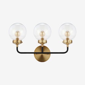 Caleb 3-Light Wall Sconce Lamp - Black / Brass - Metal