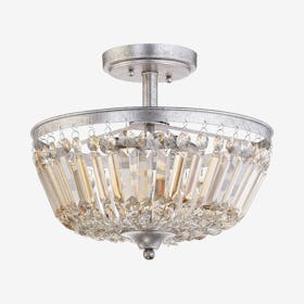 Caleb 3-Light LED Semi-Flush Mount Lamp - Antique Silver / Amber - Crystal / Metal