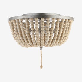 Allison LED Flush Mount Lamp - Antiqued Silver / Cream - Wood Beaded / Metal