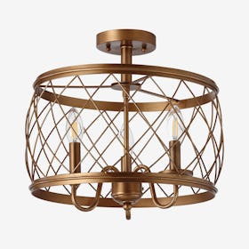 Eleanor 3-Light LED Semi-Flush Mount Ceiling Lamp - Antiqued Gold - Metal