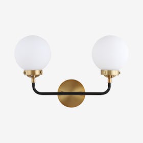 Caleb 2-Light Wall Sconce Lamp - Brass Gold / Black - Metal / Glass