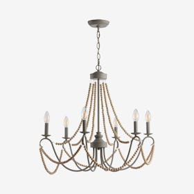 Rustica 6-Light Adjustable LED Chandelier - Grey / Natural - Metal / Wood Bead