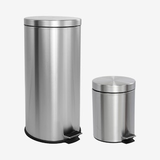 Oscar Step-Open Trash Cans - Silver - Stainless Steel - Set of 2