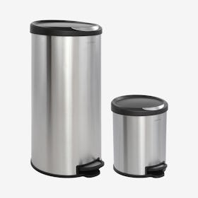 Oscar Round Step-Open Trash Cans - Black / Silver - Stainless Steel - Set of 2