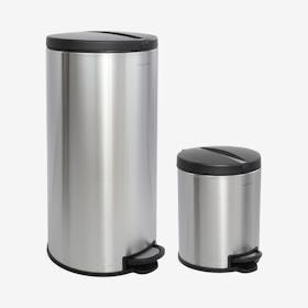 Oscar Round Step-Open Trash Cans - Black / Silver - Iron - Set of 2