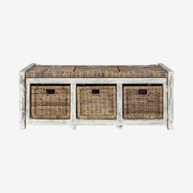 Rustic 3-Drawer Storage Bench - Grey - Wicker