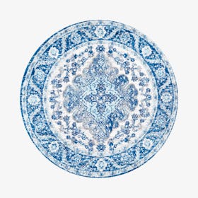 FLAIR Medallion Cream / Blue Round Area Rug - Cream / Blue