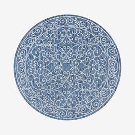 Charleston Textured Weave Indoor / Outdoor Round Area Rug - Navy / Gray