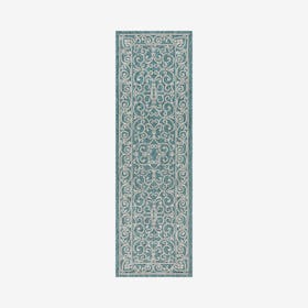 Charleston Textured Weave Indoor / Outdoor Runner Rug - Teal / Gray