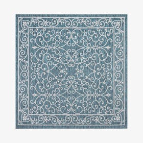 Charleston Textured Weave Indoor / Outdoor Square Area Rug - Teal / Gray