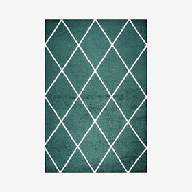 Cole Minimalist Diamond Trellis Area Rug - Green / White