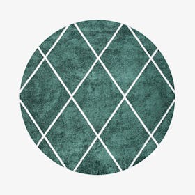 Cole Minimalist Diamond Trellis Round Area Rug - Green / White