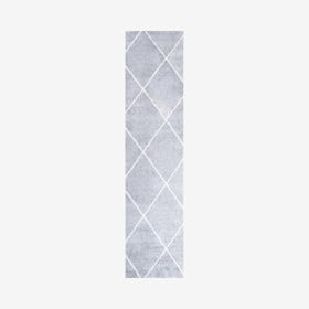 Cole Minimalist Diamond Trellis Runner Rug - Light Gray / White