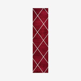 Cole Minimalist Diamond Trellis Runner Rug - Red / White