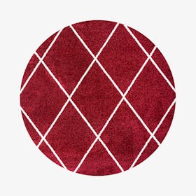 Cole Minimalist Diamond Trellis Round Area Rug  - Red / White