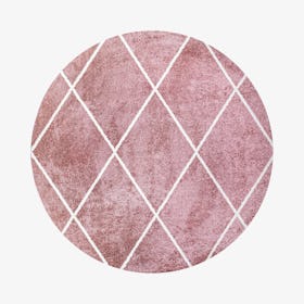 Cole Minimalist Diamond Trellis Round Area Rug - Rose / White