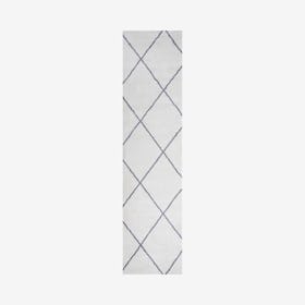 Cole Minimalist Diamond Trellis Runner Rug - White / Gray