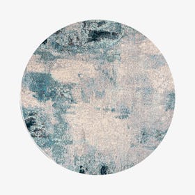 Abstract  Round Area Rug - Cream / Blue