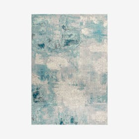 Abstract Area Rug - Cream / Blue Oval