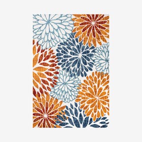 Crisantemo Floral Indoor / Outdoor Area Rug - Orange / Blue / Cream